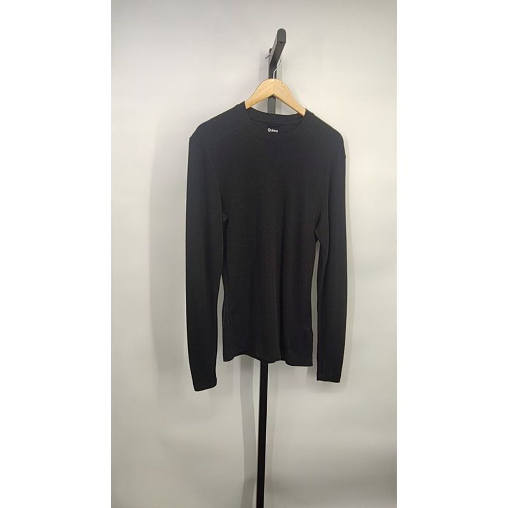 Quince 100% Merino Wool Cold Weather Base Layer Crew Black Sleeved Top M